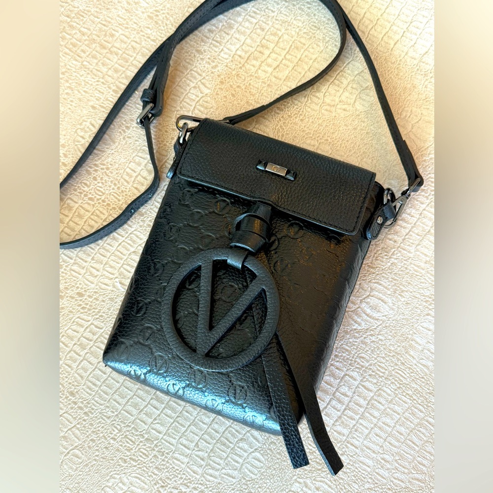 Valentino black leather, with red interior, crossbody bag